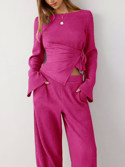 Long Sleeve Tie Waist Two Piece Set