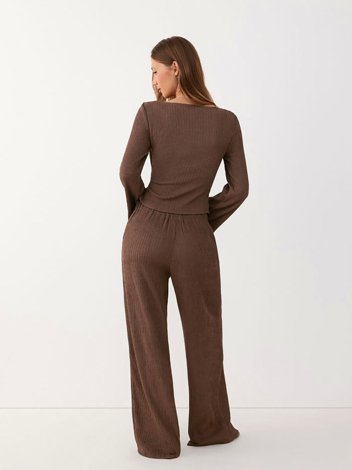 Long Sleeve Tie Waist Two Piece Set