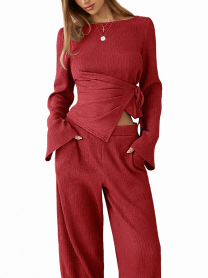 Long Sleeve Tie Waist Two Piece Set