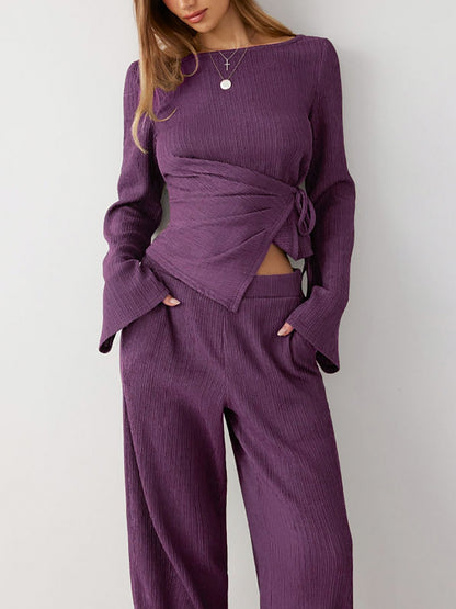 Long Sleeve Tie Waist Two Piece Set