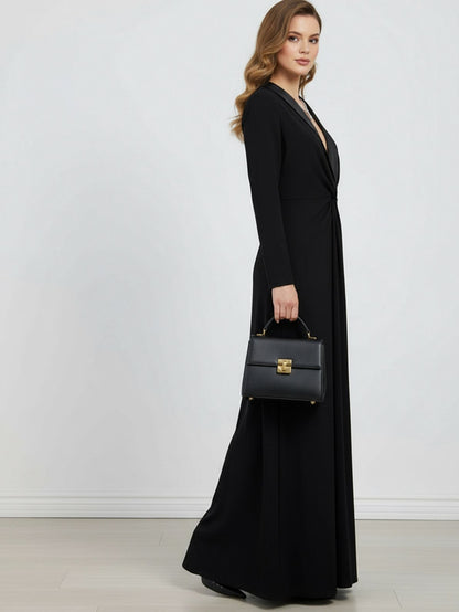 Long Sleeve Tuxedo Knot Maxi Dress