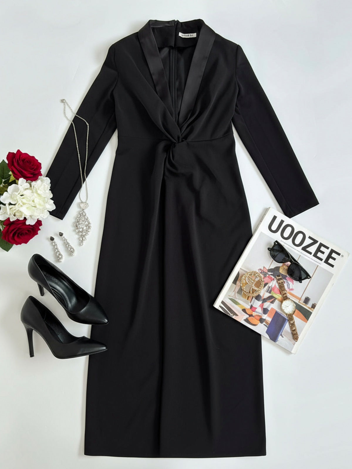 Long Sleeve Tuxedo Knot Maxi Dress