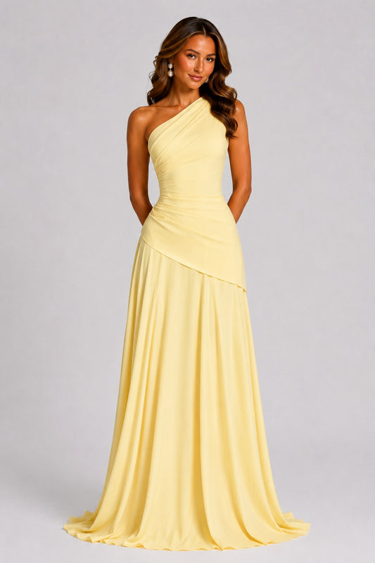 One Shoulder Ruched Maxi Dress