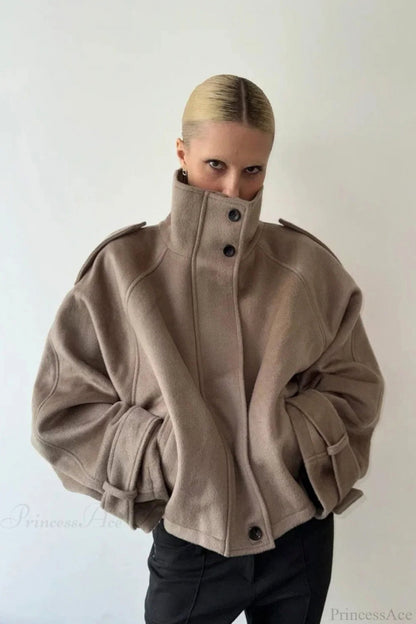 Oversized Mock Neck Button Jacket