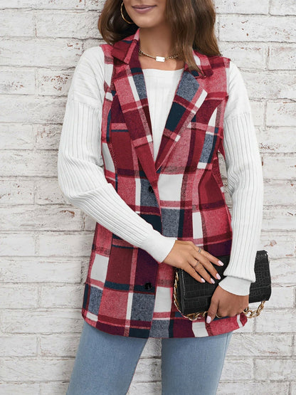 Plaid Button Front Sleeveless Vest