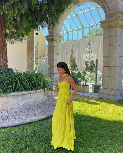 Pleated Neck Scarf Maxi Dress