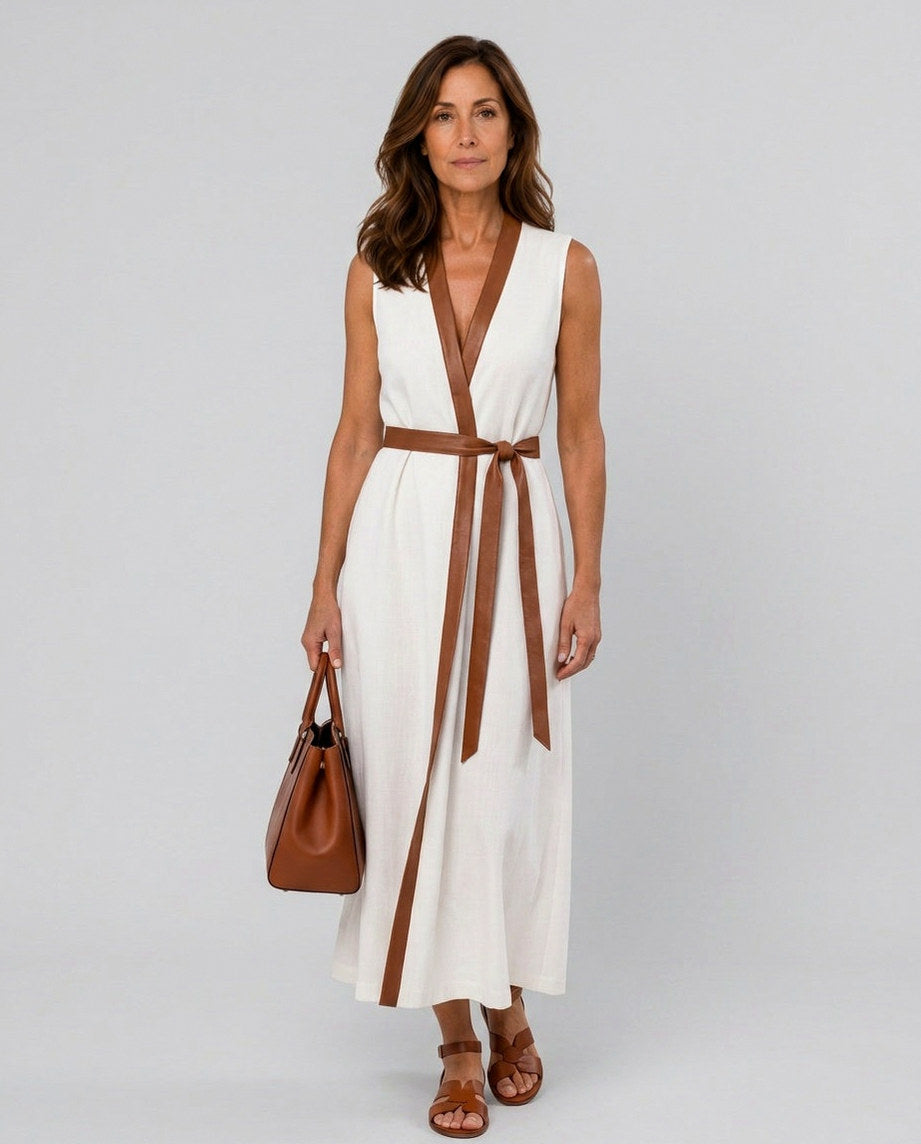 Poplin Wrap Tie Waist Maxi Dress