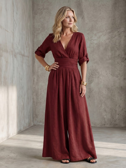 Poplin Wrap Wide Leg Jumpsuit