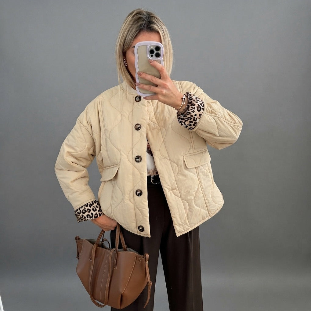 Quilted Leopard Print Cuffs Jacket