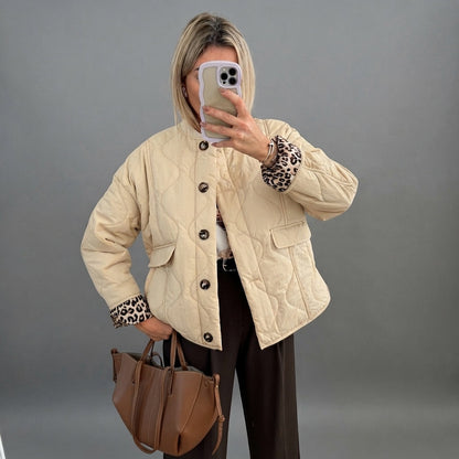 Quilted Leopard Print Cuffs Jacket