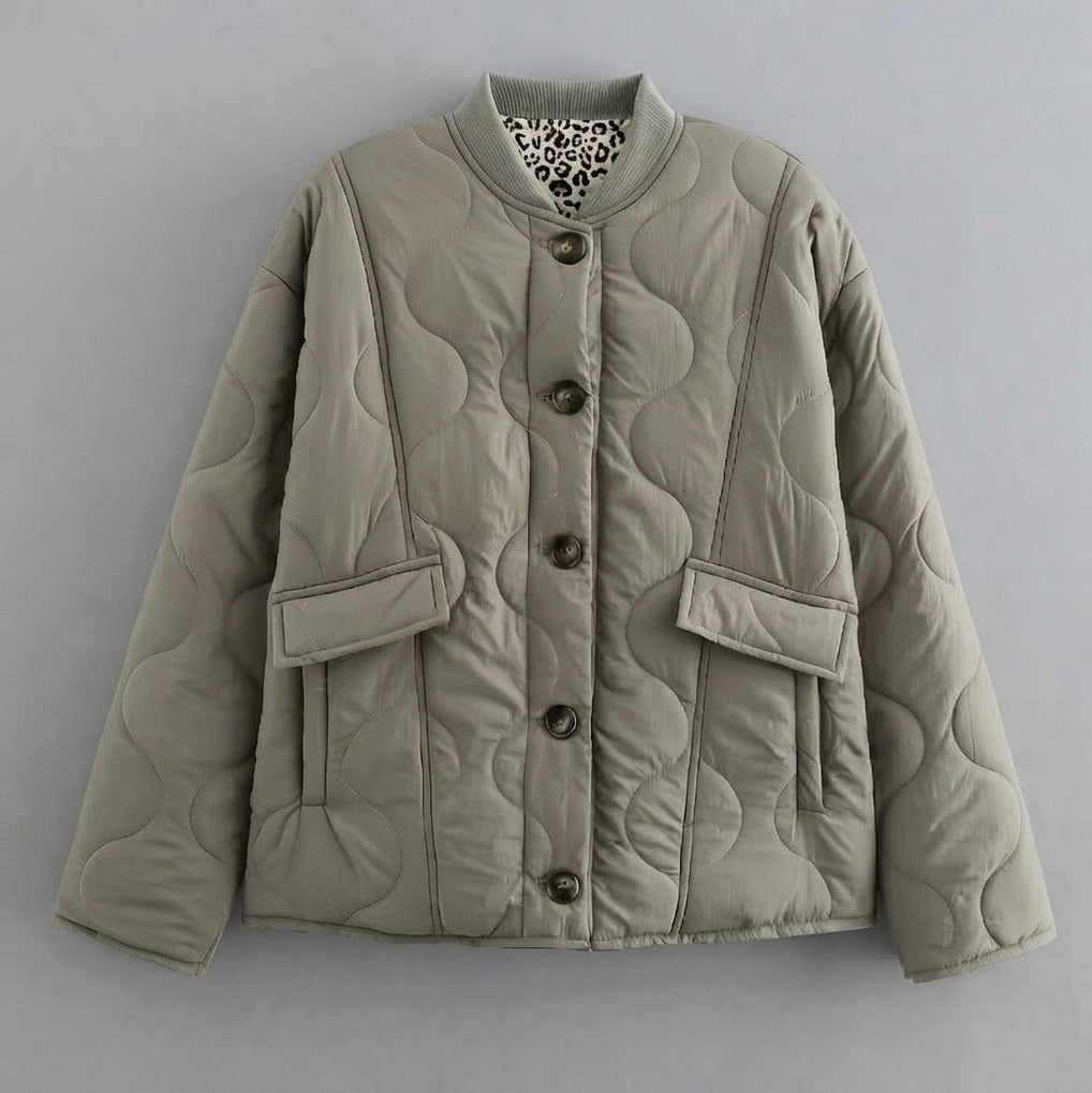 Quilted Leopard Print Cuffs Jacket