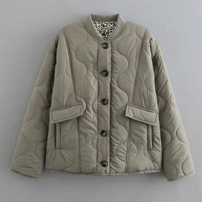 Quilted Leopard Print Cuffs Jacket
