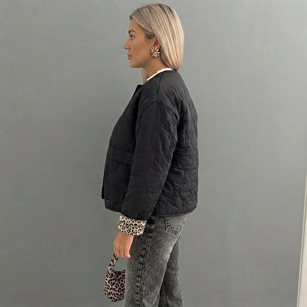 Quilted Leopard Print Cuffs Jacket