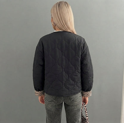 Quilted Leopard Print Cuffs Jacket