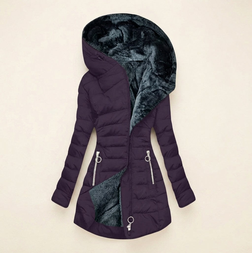 Quilted Faux Fur Lined Hooded Puffer Jacket
