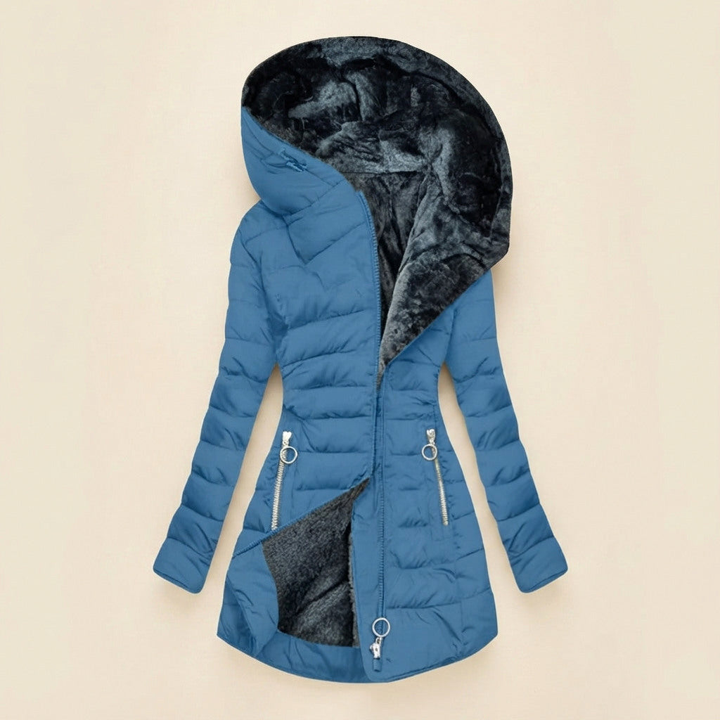 Quilted Faux Fur Lined Hooded Puffer Jacket