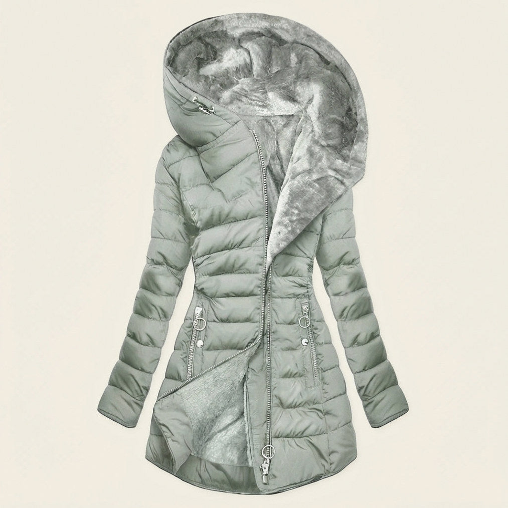 Quilted Faux Fur Lined Hooded Puffer Jacket