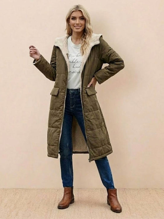 Quilted Sherpa Lined Long Sleeve Coat