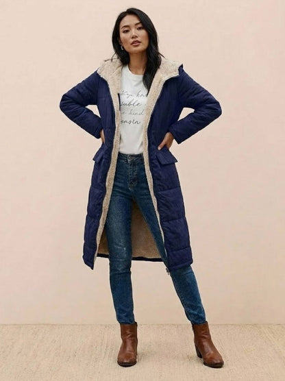 Quilted Sherpa Lined Long Sleeve Coat