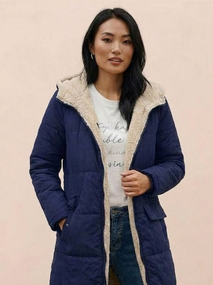 Quilted Sherpa Lined Long Sleeve Coat