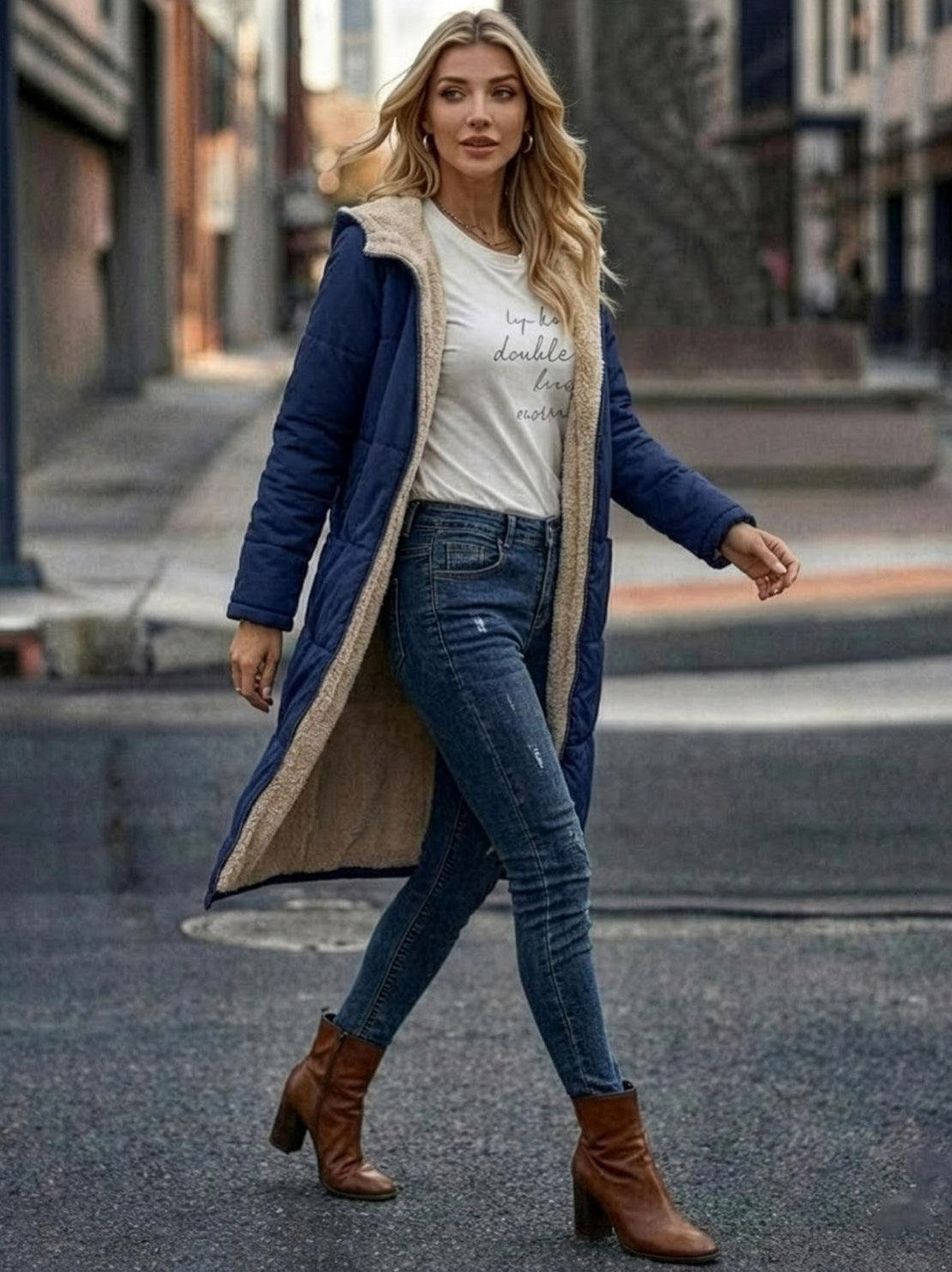 Quilted Sherpa Lined Long Sleeve Coat
