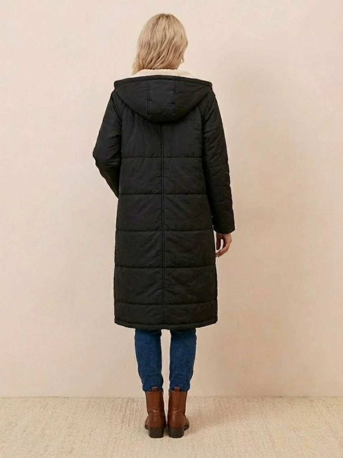 Quilted Sherpa Lined Long Sleeve Coat