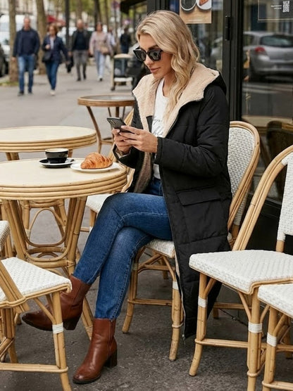 Quilted Sherpa Lined Long Sleeve Coat