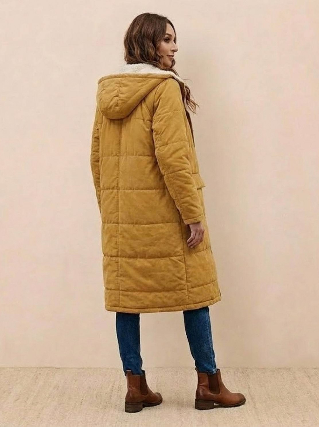 Quilted Sherpa Lined Long Sleeve Coat