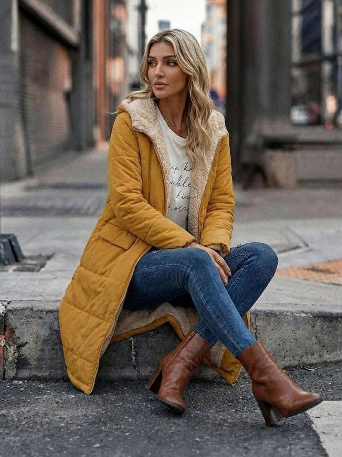 Quilted Sherpa Lined Long Sleeve Coat