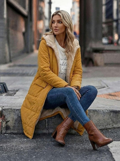 Quilted Sherpa Lined Long Sleeve Coat