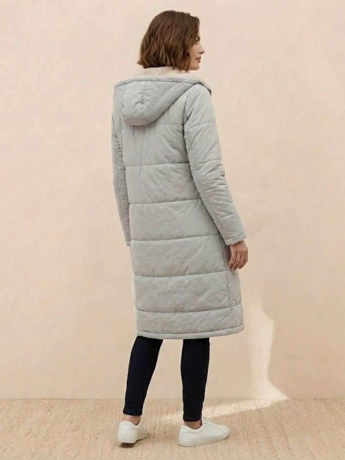 Quilted Sherpa Lined Long Sleeve Coat