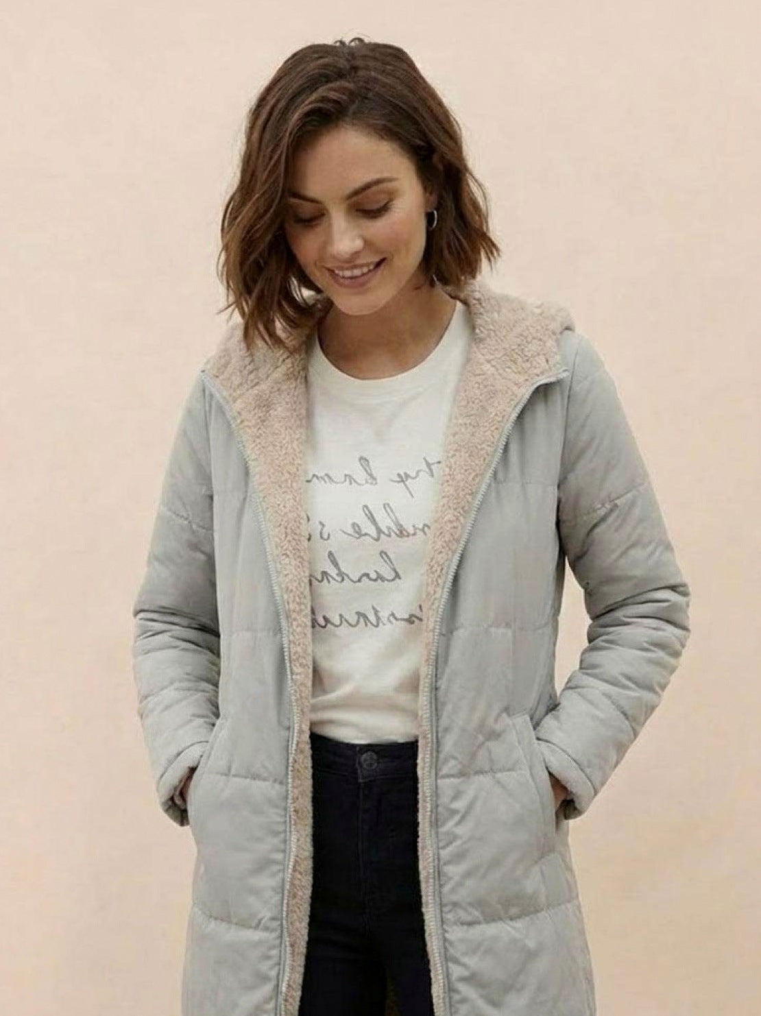 Quilted Sherpa Lined Long Sleeve Coat