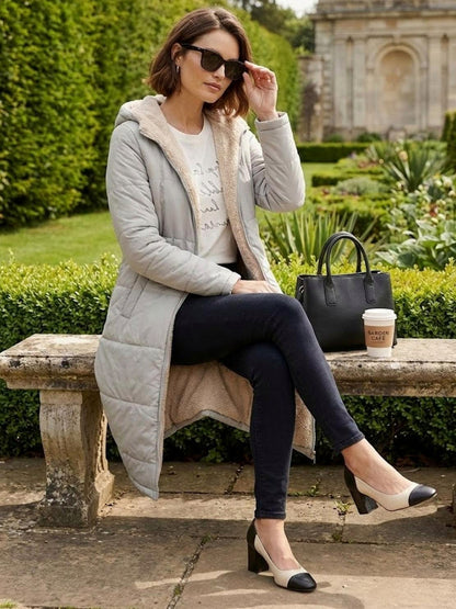 Quilted Sherpa Lined Long Sleeve Coat