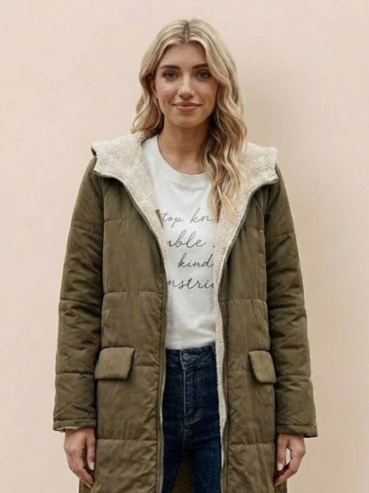 Quilted Sherpa Lined Long Sleeve Coat