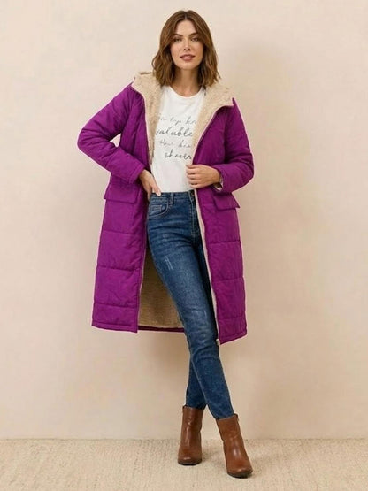 Quilted Sherpa Lined Long Sleeve Coat