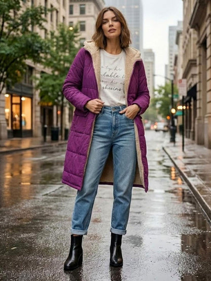 Quilted Sherpa Lined Long Sleeve Coat