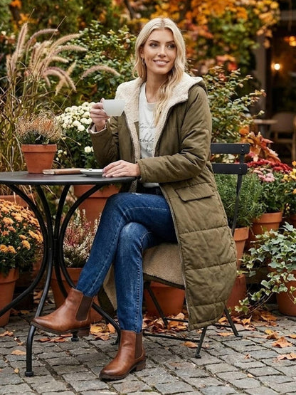 Quilted Sherpa Lined Long Sleeve Coat