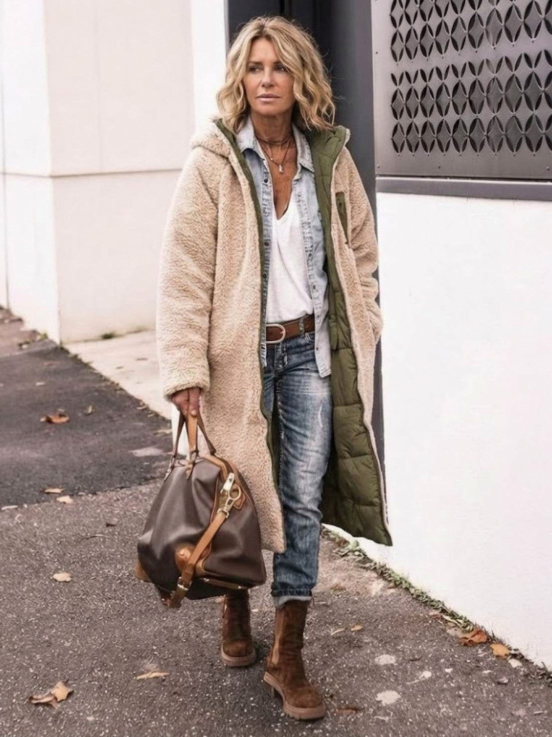 Quilted Sherpa Lined Long Sleeve Coat