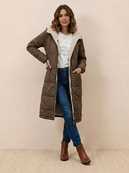 Quilted Sherpa Lined Long Sleeve Coat