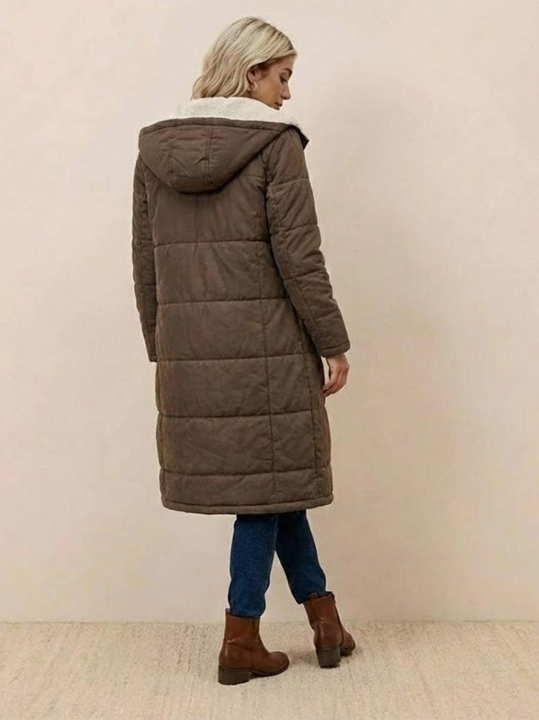 Quilted Sherpa Lined Long Sleeve Coat