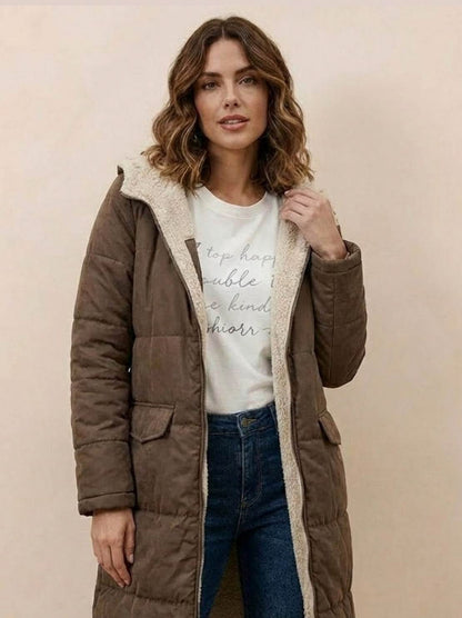 Quilted Sherpa Lined Long Sleeve Coat