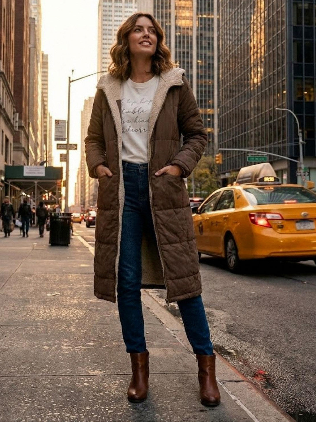 Quilted Sherpa Lined Long Sleeve Coat
