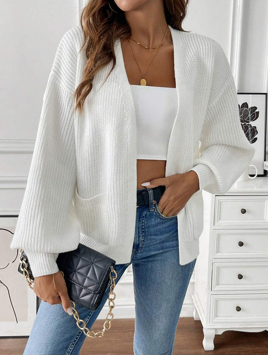 Ribbed Knit Balloon Sleeve Cardigan
