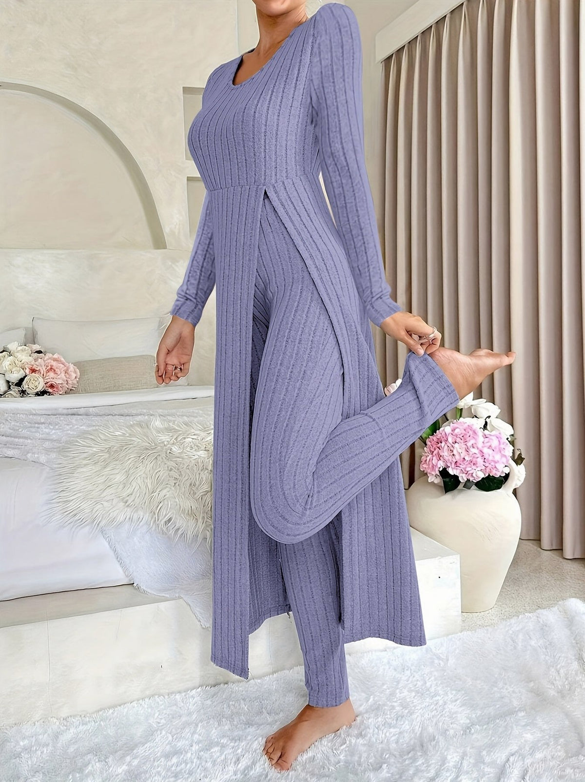Ribbed Knit Long Sleeve Matching Set