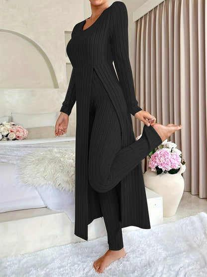 Ribbed Knit Long Sleeve Matching Set