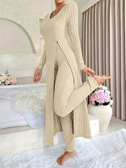 Ribbed Knit Long Sleeve Matching Set