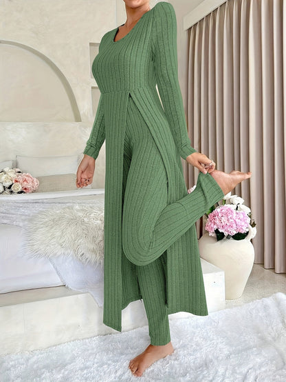 Ribbed Knit Long Sleeve Matching Set