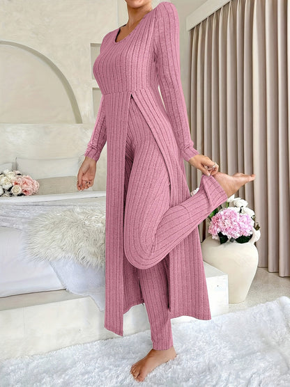 Ribbed Knit Long Sleeve Matching Set