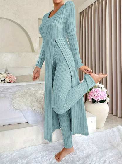 Ribbed Knit Long Sleeve Matching Set