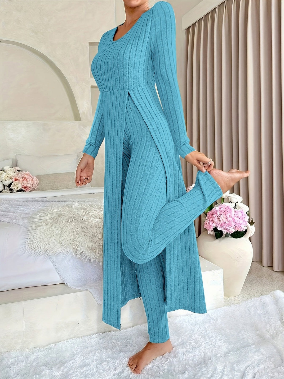 Ribbed Knit Long Sleeve Matching Set